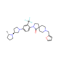 C[C@H]1CCCN1[C@H]1CCN(c2ccc(N3CCC4(CCN(Cc5ccco5)CC4)C3=O)c(C(F)(F)F)c2)C1 ZINC000140685830