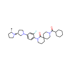 C[C@H]1CCCN1[C@H]1CCN(c2ccc(N3CCCC4(CCN(C(=O)C5CCCCC5)CC4)C3=O)c(F)c2)C1 ZINC000140604760