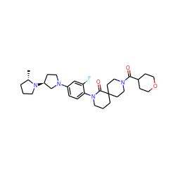 C[C@H]1CCCN1[C@H]1CCN(c2ccc(N3CCCC4(CCN(C(=O)C5CCOCC5)CC4)C3=O)c(F)c2)C1 ZINC000140605043