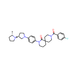 C[C@H]1CCCN1[C@H]1CCN(c2ccc(N3CCCC4(CCN(C(=O)c5ccc(F)cc5)CC4)C3=O)cc2)C1 ZINC000140604555