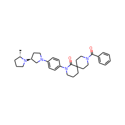 C[C@H]1CCCN1[C@H]1CCN(c2ccc(N3CCCC4(CCN(C(=O)c5ccccc5)CC4)C3=O)cc2)C1 ZINC000146188531