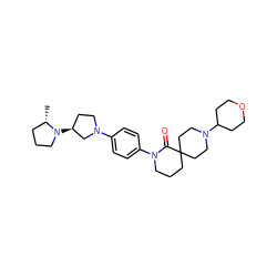 C[C@H]1CCCN1[C@H]1CCN(c2ccc(N3CCCC4(CCN(C5CCOCC5)CC4)C3=O)cc2)C1 ZINC000140621398