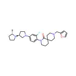 C[C@H]1CCCN1[C@H]1CCN(c2ccc(N3CCCC4(CCN(Cc5ccco5)CC4)C3=O)c(F)c2)C1 ZINC000140621817