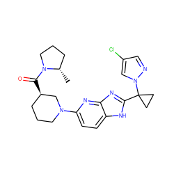 C[C@H]1CCCN1C(=O)[C@@H]1CCCN(c2ccc3[nH]c(C4(n5cc(Cl)cn5)CC4)nc3n2)C1 ZINC000221410617