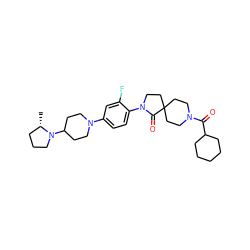 C[C@H]1CCCN1C1CCN(c2ccc(N3CCC4(CCN(C(=O)C5CCCCC5)CC4)C3=O)c(F)c2)CC1 ZINC000140652397