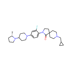 C[C@H]1CCCN1C1CCN(c2ccc(N3CCC4(CCN(CC5CC5)CC4)C3=O)c(F)c2)CC1 ZINC000140653193