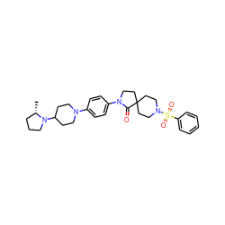 C[C@H]1CCCN1C1CCN(c2ccc(N3CCC4(CCN(S(=O)(=O)c5ccccc5)CC4)C3=O)cc2)CC1 ZINC000140533544