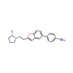 C[C@H]1CCCN1CCc1cc2cc(-c3ccc(C#N)cc3)ccc2o1 ZINC000013589385