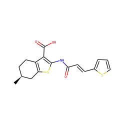 C[C@H]1CCc2c(sc(NC(=O)/C=C/c3cccs3)c2C(=O)O)C1 ZINC000000091501