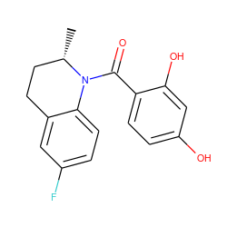 C[C@H]1CCc2cc(F)ccc2N1C(=O)c1ccc(O)cc1O ZINC000653679914