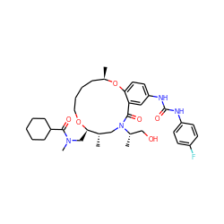 C[C@H]1CN([C@@H](C)CO)C(=O)c2cc(NC(=O)Nc3ccc(F)cc3)ccc2O[C@H](C)CCCCO[C@@H]1CN(C)C(=O)C1CCCCC1 ZINC000095599822