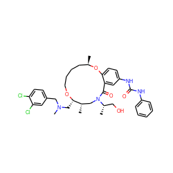 C[C@H]1CN([C@@H](C)CO)C(=O)c2cc(NC(=O)Nc3ccccc3)ccc2O[C@H](C)CCCCO[C@H]1CN(C)Cc1ccc(Cl)c(Cl)c1 ZINC000095604037