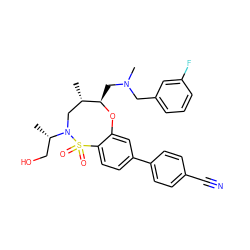 C[C@H]1CN([C@@H](C)CO)S(=O)(=O)c2ccc(-c3ccc(C#N)cc3)cc2O[C@@H]1CN(C)Cc1cccc(F)c1 ZINC000095603724