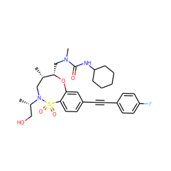 C[C@H]1CN([C@@H](C)CO)S(=O)(=O)c2ccc(C#Cc3ccc(F)cc3)cc2O[C@H]1CN(C)C(=O)NC1CCCCC1 ZINC000095600683