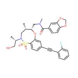 C[C@H]1CN([C@@H](C)CO)S(=O)(=O)c2ccc(C#Cc3ccccc3F)cc2O[C@H]1CN(C)C(=O)c1ccc2c(c1)OCO2 ZINC000095599746