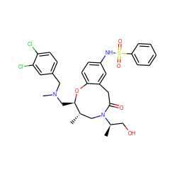 C[C@H]1CN([C@H](C)CO)C(=O)Cc2cc(NS(=O)(=O)c3ccccc3)ccc2O[C@@H]1CN(C)Cc1ccc(Cl)c(Cl)c1 ZINC000095599364