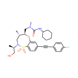 C[C@H]1CN([C@H](C)CO)S(=O)(=O)c2ccc(C#Cc3ccc(F)cc3)cc2O[C@@H]1CN(C)C(=O)NC1CCCCC1 ZINC000095601959