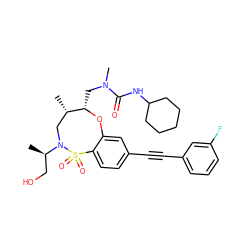 C[C@H]1CN([C@H](C)CO)S(=O)(=O)c2ccc(C#Cc3cccc(F)c3)cc2O[C@H]1CN(C)C(=O)NC1CCCCC1 ZINC000095605180