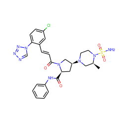 C[C@H]1CN([C@H]2C[C@@H](C(=O)Nc3ccccc3)N(C(=O)/C=C/c3cc(Cl)ccc3-n3cnnn3)C2)CCN1S(N)(=O)=O ZINC000142867136