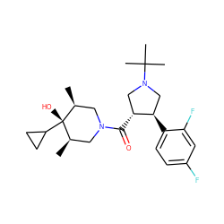 C[C@H]1CN(C(=O)[C@@H]2CN(C(C)(C)C)C[C@H]2c2ccc(F)cc2F)C[C@@H](C)[C@]1(O)C1CC1 ZINC000101338068