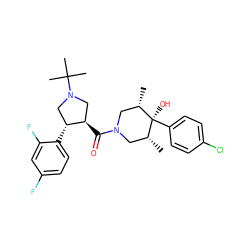 C[C@H]1CN(C(=O)[C@@H]2CN(C(C)(C)C)C[C@H]2c2ccc(F)cc2F)C[C@@H](C)[C@]1(O)c1ccc(Cl)cc1 ZINC000101338046