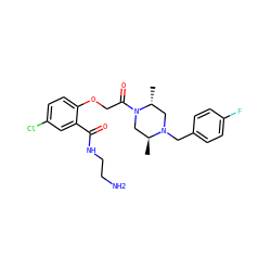 C[C@H]1CN(C(=O)COc2ccc(Cl)cc2C(=O)NCCN)[C@H](C)CN1Cc1ccc(F)cc1 ZINC000028821513