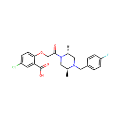 C[C@H]1CN(C(=O)COc2ccc(Cl)cc2C(=O)O)[C@H](C)CN1Cc1ccc(F)cc1 ZINC000028821512