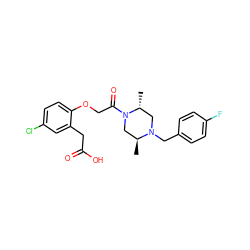 C[C@H]1CN(C(=O)COc2ccc(Cl)cc2CC(=O)O)[C@H](C)CN1Cc1ccc(F)cc1 ZINC000028821517