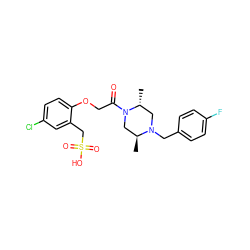 C[C@H]1CN(C(=O)COc2ccc(Cl)cc2CS(=O)(=O)O)[C@H](C)CN1Cc1ccc(F)cc1 ZINC000003990587