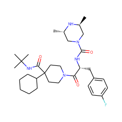 C[C@H]1CN(C(=O)N[C@H](Cc2ccc(F)cc2)C(=O)N2CCC(C(=O)NC(C)(C)C)(C3CCCCC3)CC2)C[C@H](C)N1 ZINC000071317772