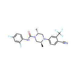 C[C@H]1CN(C(=O)Nc2ccc(F)cc2F)[C@H](C)CN1c1ccc(C#N)c(C(F)(F)F)c1 ZINC000013679694