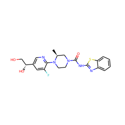 C[C@H]1CN(C(=O)Nc2nc3ccccc3s2)CCN1c1ncc([C@H](O)CO)cc1F ZINC001772574510