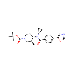 C[C@H]1CN(C(=O)OC(C)(C)C)CC[C@H]1N(C(=O)c1ccc(-c2cnco2)cc1)C1CC1 ZINC000207697158