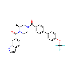 C[C@H]1CN(C(=O)c2ccc(-c3ccc(OC(F)(F)F)cc3)cc2)CCN1C(=O)c1ccc2cc[nH]c2c1 ZINC000049785479