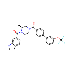 C[C@H]1CN(C(=O)c2ccc(-c3cccc(OC(F)(F)F)c3)cc2)CCN1C(=O)c1ccc2cc[nH]c2c1 ZINC000049785377