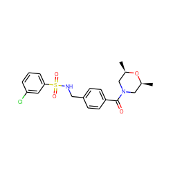 C[C@H]1CN(C(=O)c2ccc(CNS(=O)(=O)c3cccc(Cl)c3)cc2)C[C@@H](C)O1 ZINC000012883355