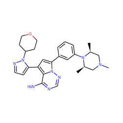 C[C@H]1CN(C)C[C@@H](C)N1c1cccc(-c2cc(-c3ccnn3C3CCOCC3)c3c(N)ncnn23)c1 ZINC001772605650