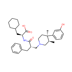 C[C@H]1CN(C[C@H](Cc2ccccc2)C(=O)N[C@@H](CC2CCCCC2)C(=O)O)CC[C@@]1(C)c1cccc(O)c1 ZINC000029126223