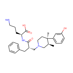 C[C@H]1CN(C[C@H](Cc2ccccc2)C(=O)N[C@@H](CCCN)C(=O)O)CC[C@@]1(C)c1cccc(O)c1 ZINC000006718195