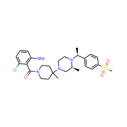 C[C@H]1CN(C2(C)CCN(C(=O)c3c(N)cccc3Cl)CC2)CCN1[C@@H](C)c1ccc(S(C)(=O)=O)cc1 ZINC000022941906