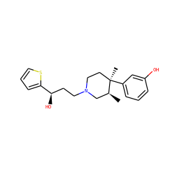 C[C@H]1CN(CC[C@@H](O)c2cccs2)CC[C@@]1(C)c1cccc(O)c1 ZINC000013833012