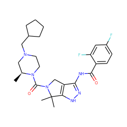 C[C@H]1CN(CC2CCCC2)CCN1C(=O)N1Cc2c(NC(=O)c3ccc(F)cc3F)n[nH]c2C1(C)C ZINC000149122220