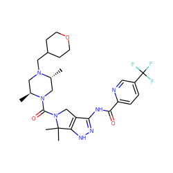 C[C@H]1CN(CC2CCOCC2)[C@H](C)CN1C(=O)N1Cc2c(NC(=O)c3ccc(C(F)(F)F)cn3)n[nH]c2C1(C)C ZINC000114184417