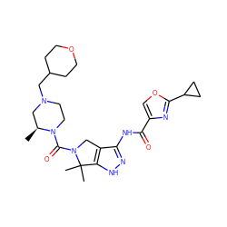 C[C@H]1CN(CC2CCOCC2)CCN1C(=O)N1Cc2c(NC(=O)c3coc(C4CC4)n3)n[nH]c2C1(C)C ZINC000149490480