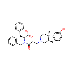 C[C@H]1CN(CCC(=O)N(Cc2ccccc2)[C@@H](Cc2ccccc2)C(=O)O)CC[C@@]1(C)c1cccc(O)c1 ZINC000029126426