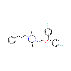 C[C@H]1CN(CCCc2ccccc2)[C@H](C)CN1CCOC(c1ccc(F)cc1)c1ccc(F)cc1 ZINC000022938512