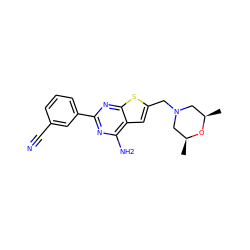 C[C@H]1CN(Cc2cc3c(N)nc(-c4cccc(C#N)c4)nc3s2)C[C@@H](C)O1 ZINC000118600479