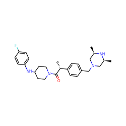 C[C@H]1CN(Cc2ccc([C@@H](C)C(=O)N3CCC(Nc4ccc(F)cc4)CC3)cc2)C[C@@H](C)N1 ZINC000034849862