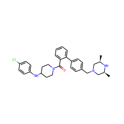 C[C@H]1CN(Cc2ccc(-c3ccccc3C(=O)N3CCC(Nc4ccc(Cl)cc4)CC3)cc2)C[C@@H](C)N1 ZINC000040936380