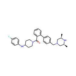 C[C@H]1CN(Cc2ccc(-c3ccccc3C(=O)N3CCC(Nc4ccc(F)cc4)CC3)cc2)C[C@@H](C)N1 ZINC000040934264